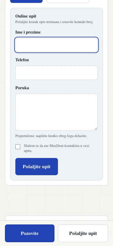 Mobilni kontaktni obrazac.